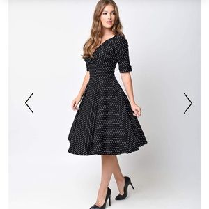 NEW Unique Vintage Size S polka dot swing dress.